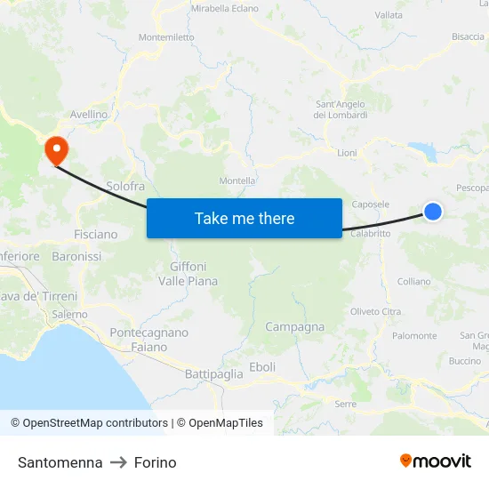 Santomenna to Forino map