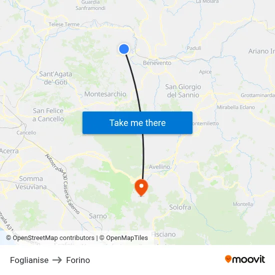 Foglianise to Forino map