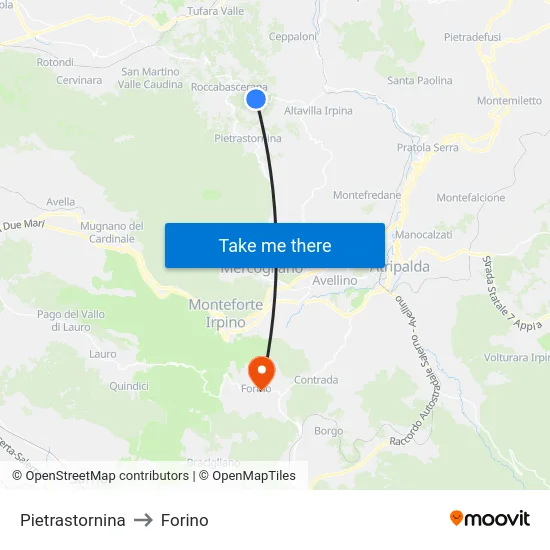 Pietrastornina to Forino map