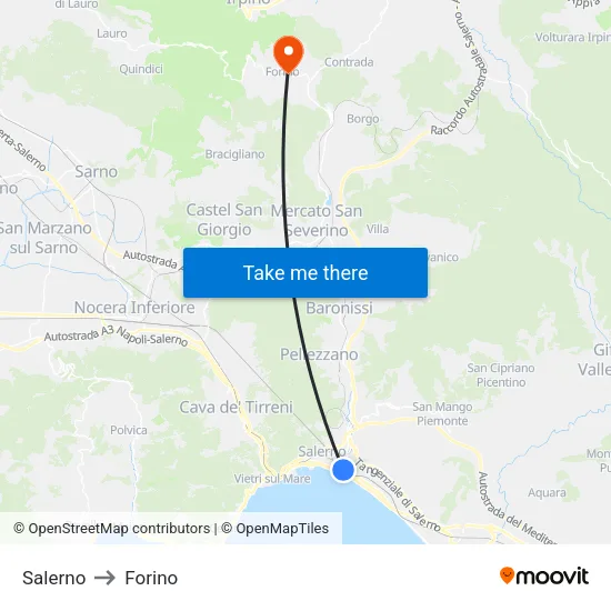 Salerno to Forino map