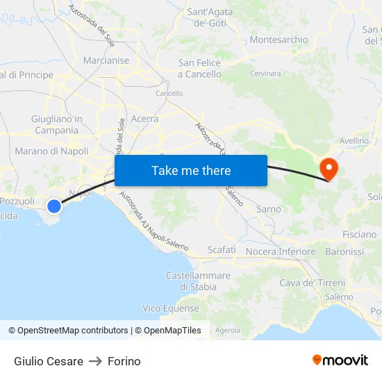 Giulio Cesare to Forino map