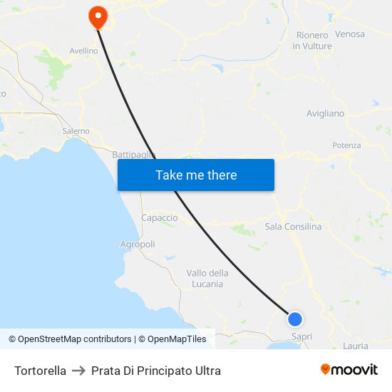 Tortorella to Prata Di Principato Ultra map