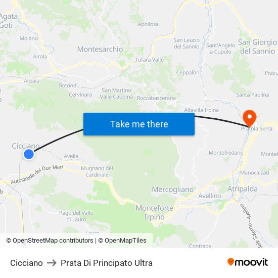 Cicciano to Prata Di Principato Ultra map