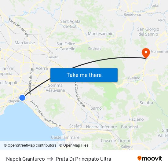 Napoli Gianturco to Prata Di Principato Ultra map