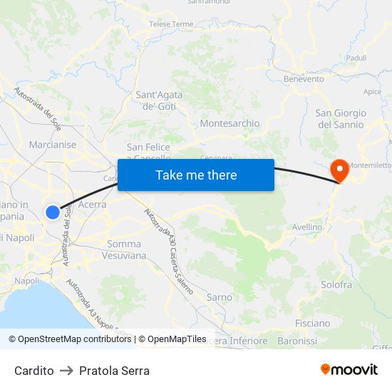 Cardito to Pratola Serra map