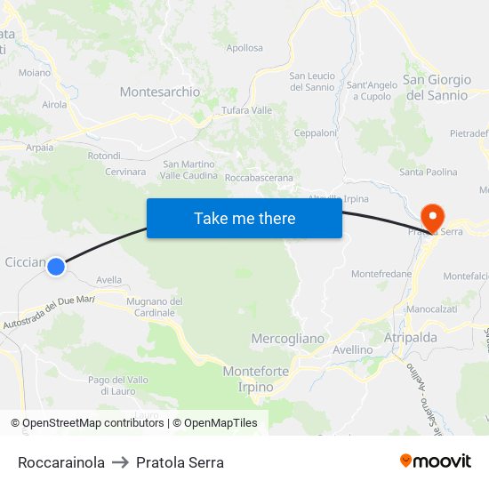 Roccarainola to Pratola Serra map