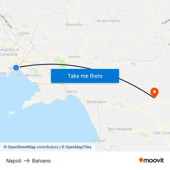 Naples to Balvano map