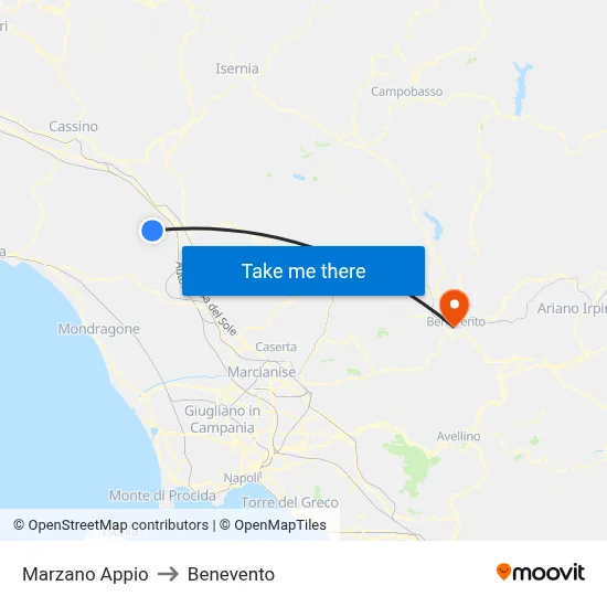 Marzano Appio to Benevento map