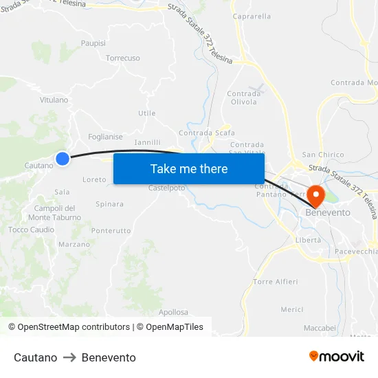 Cautano to Benevento map
