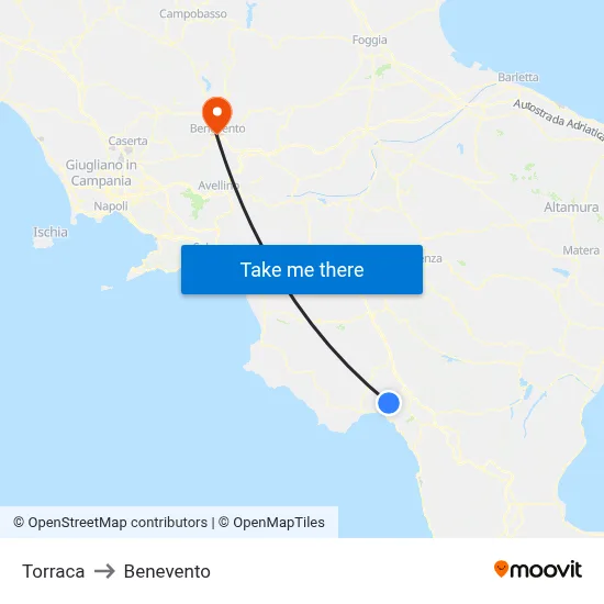 Torraca to Benevento map