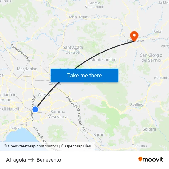 Afragola to Benevento map