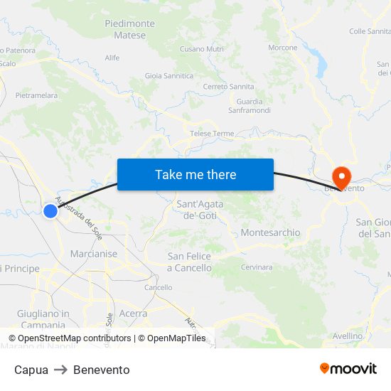 Capua to Benevento map
