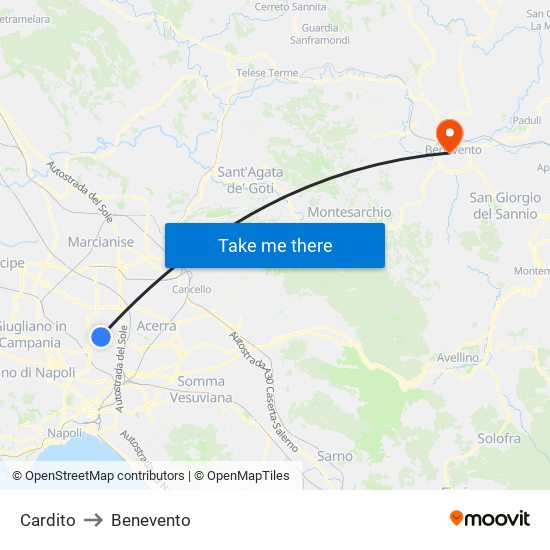 Cardito to Benevento map