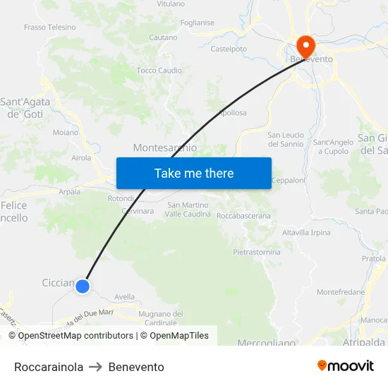 Roccarainola to Benevento map