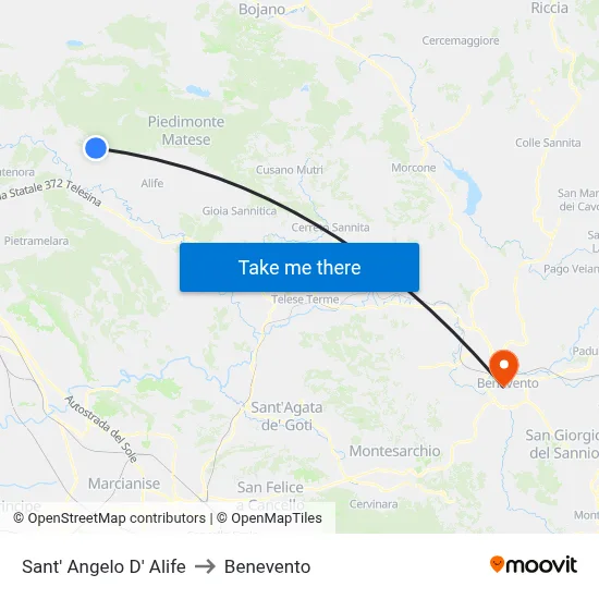 Sant' Angelo D' Alife to Benevento map