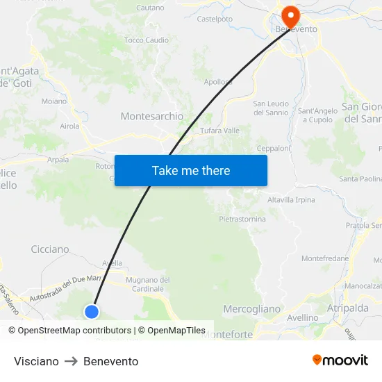 Visciano to Benevento map