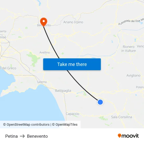 Petina to Benevento map
