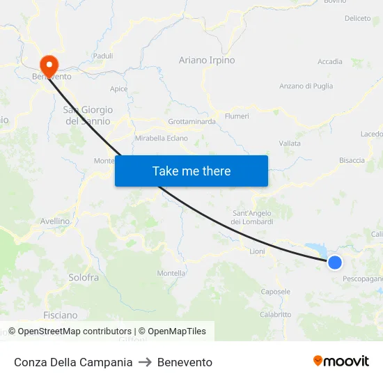 Conza Della Campania to Benevento map