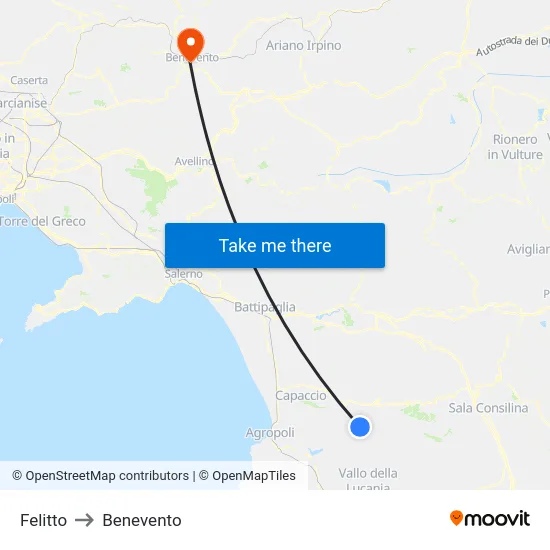 Felitto to Benevento map