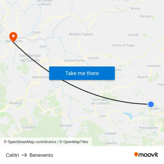 Calitri to Benevento map