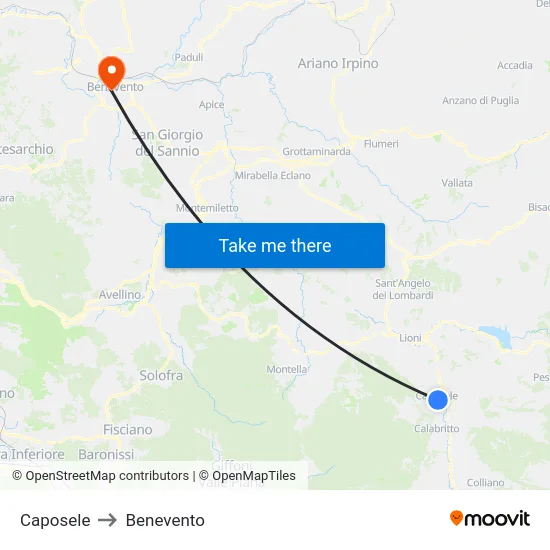 Caposele to Benevento map