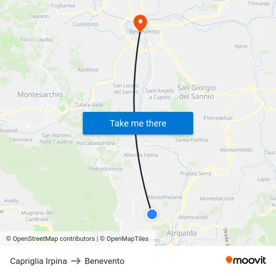 Capriglia Irpina to Benevento map