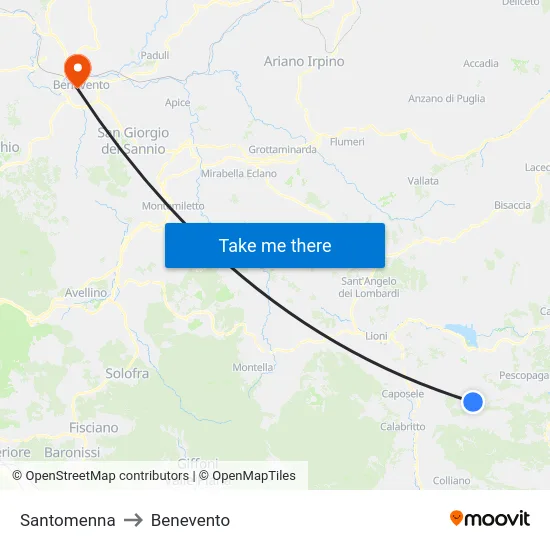 Santomenna to Benevento map