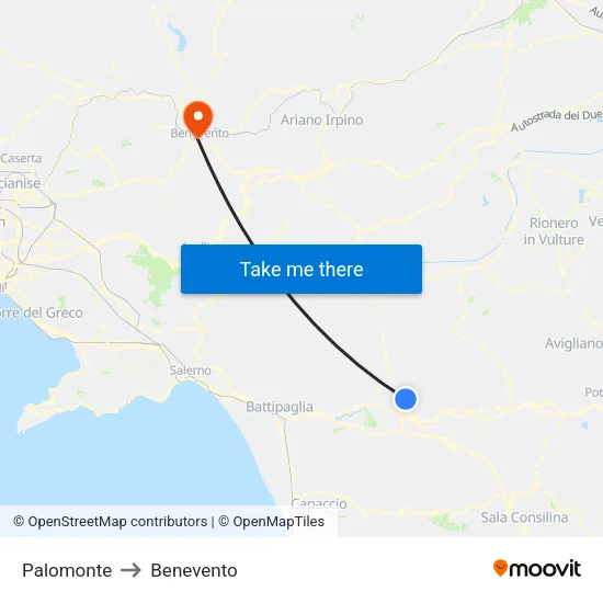 Palomonte to Benevento map