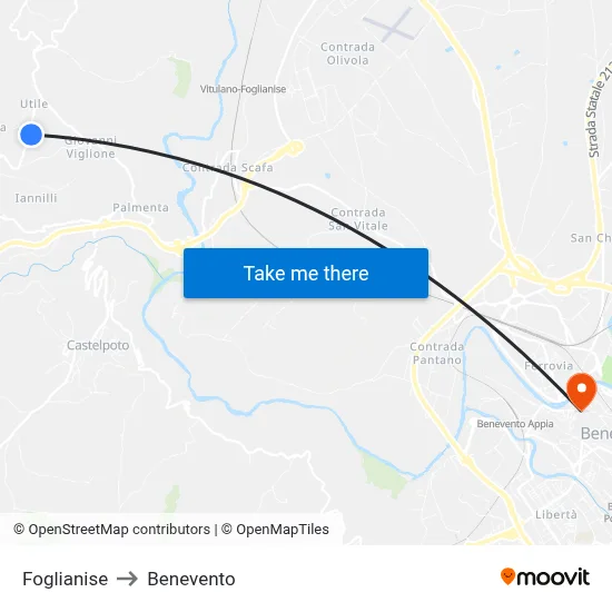 Foglianise to Benevento map