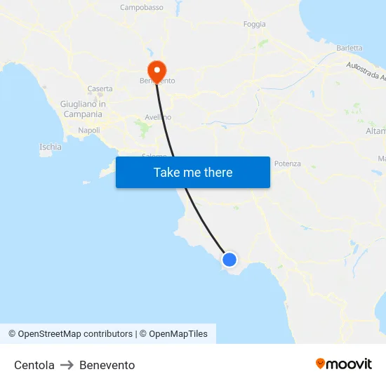Centola to Benevento map