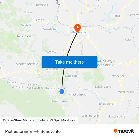 Pietrastornina to Benevento map