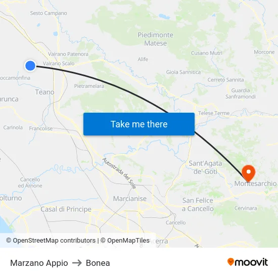Marzano Appio to Bonea map