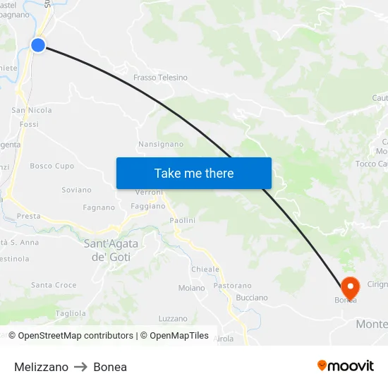 Melizzano to Bonea map