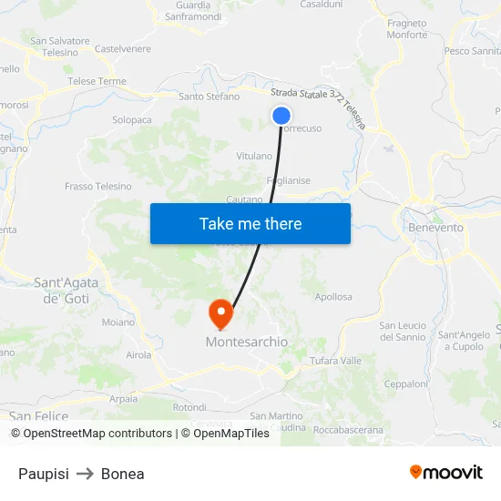 Paupisi to Bonea map