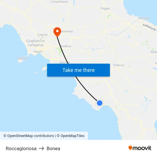 Roccagloriosa to Bonea map