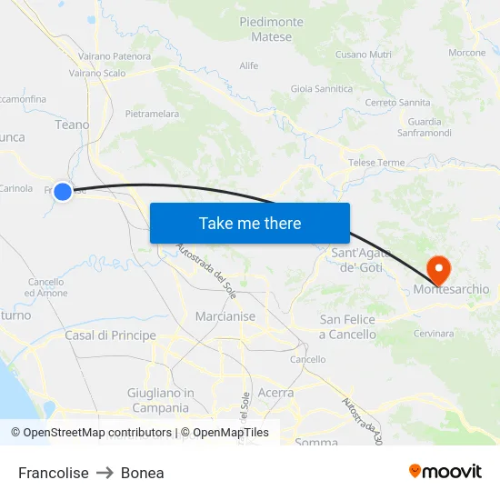 Francolise to Bonea map