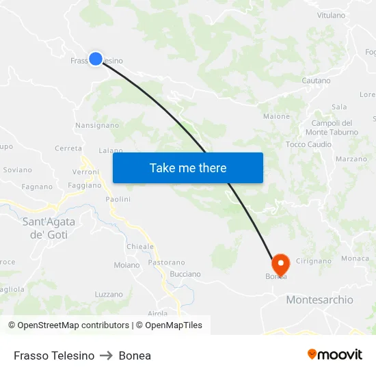 Frasso Telesino to Bonea map