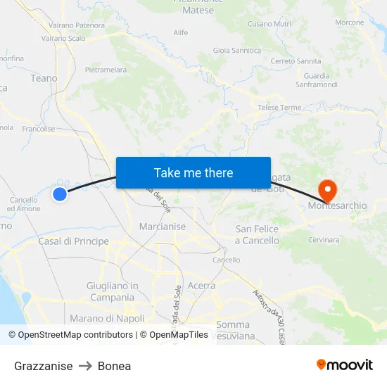 Grazzanise to Bonea map