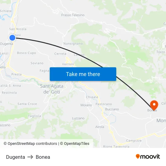 Dugenta to Bonea map