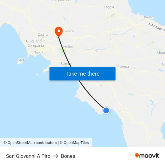 San Giovanni A Piro to Bonea map