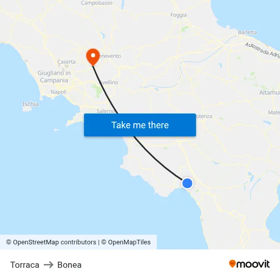 Torraca to Bonea map