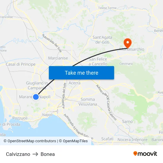 Calvizzano to Bonea map