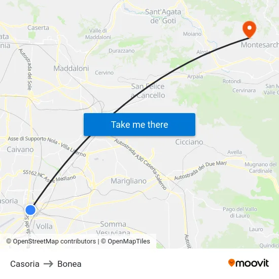 Casoria to Bonea map