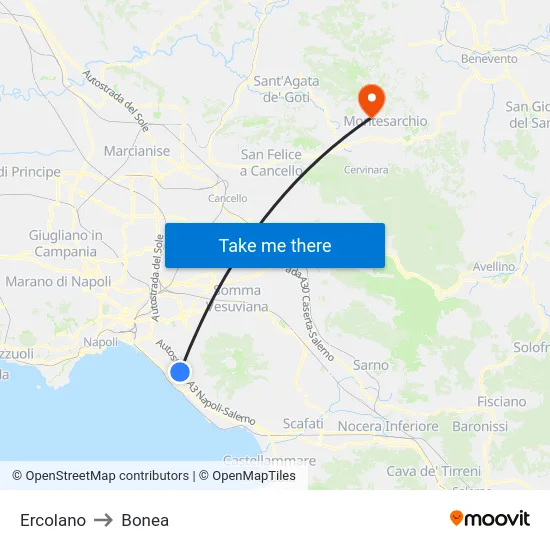 Ercolano to Bonea map