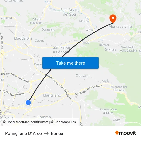 Pomigliano D' Arco to Bonea map
