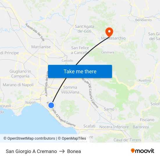 San Giorgio A Cremano to Bonea map