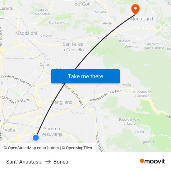 Sant' Anastasia to Bonea map