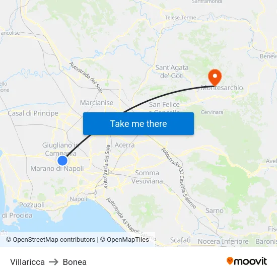 Villaricca to Bonea map