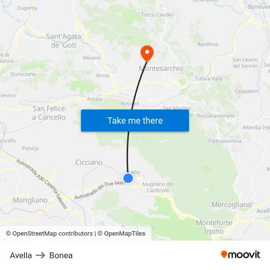 Avella to Bonea map