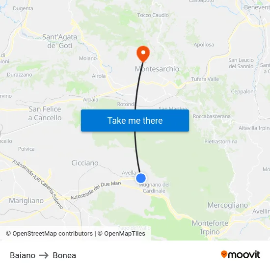 Baiano to Bonea map